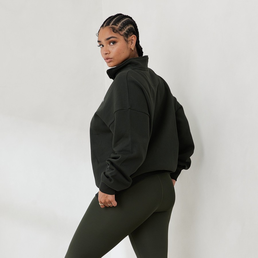 Apparel Lounge Hoodies & Sweatshirts | Essential Oversized Quarter Zip Jumper - Pine Green