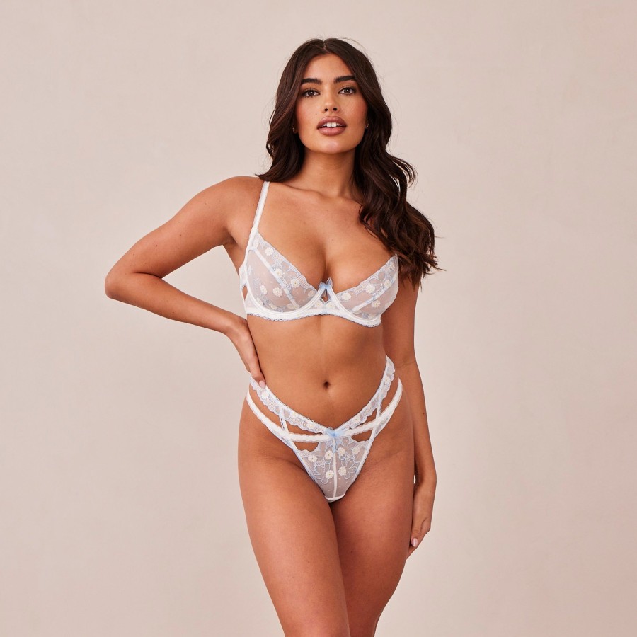 Bras Lounge Wired | Fleur Balcony Bra - White & Blue