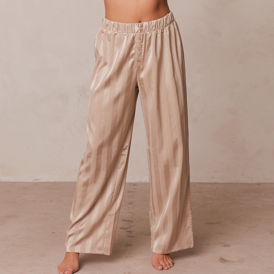 Sleep Lounge Pyjama Bottoms | Striped Satin Pyjama Trousers - Mink