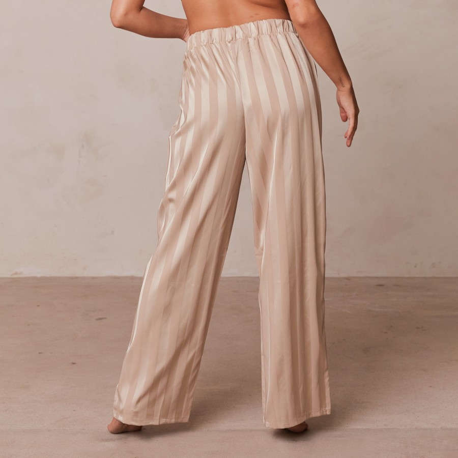 Sleep Lounge Pyjama Bottoms | Striped Satin Pyjama Trousers - Mink