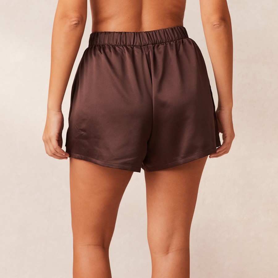 Apparel Lounge Loungewear | Classic Satin Pyjama Shorts - Chocolate