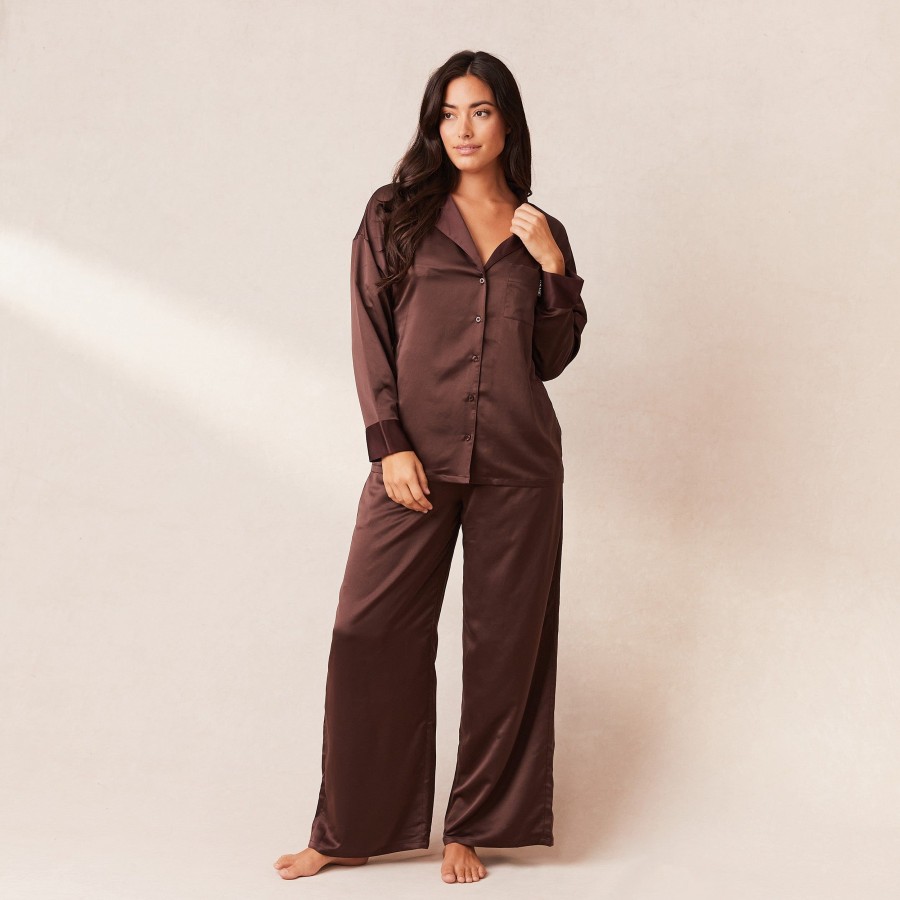 Apparel Lounge Loungewear | Classic Satin Pyjama Trousers - Chocolate