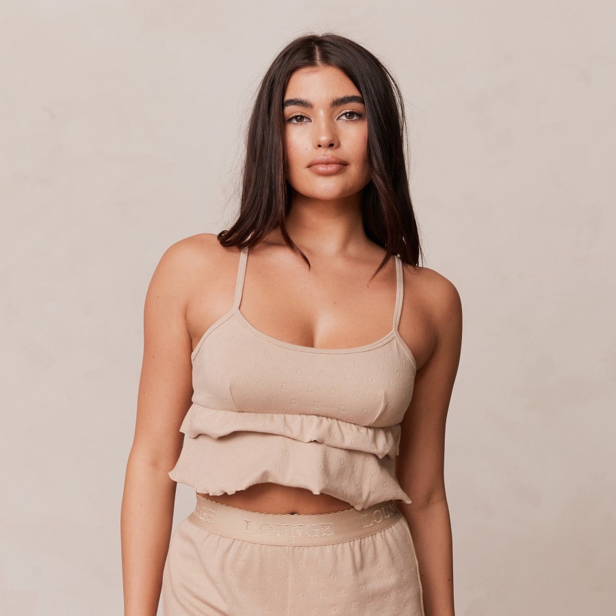 Sleep Lounge Pyjama Tops | Frill Pyjama Cami Top - Mink