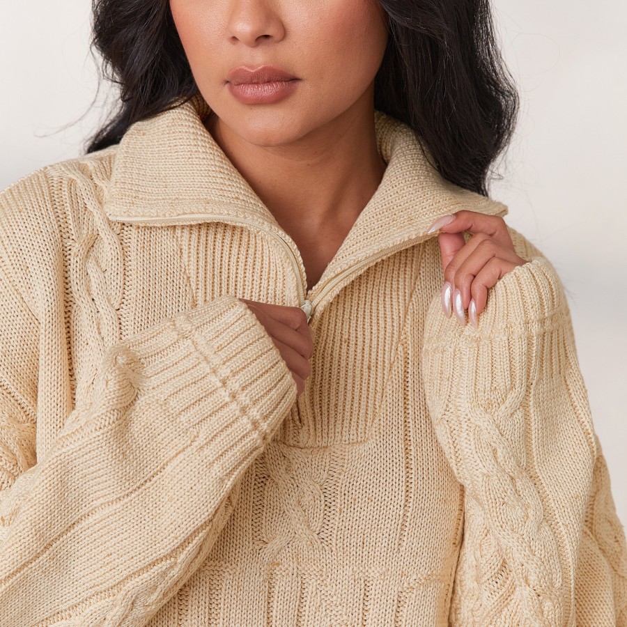 Apparel Lounge Hoodies & Sweatshirts | Cosy Knit Quarter Zip Jumper - Cream