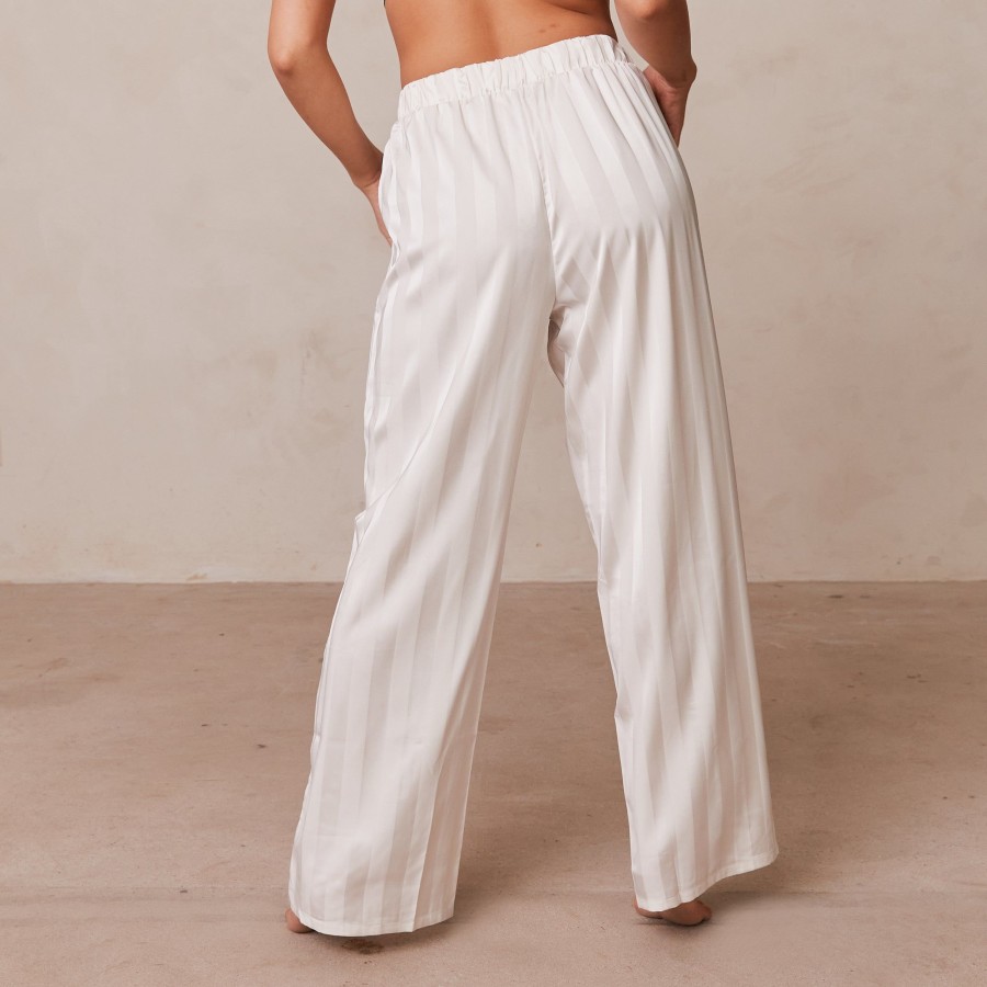 Sleep Lounge Pyjama Bottoms | Striped Satin Pyjama Trousers - Pearl