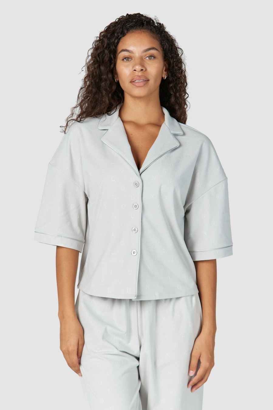 Sleep Lounge Pyjama Tops | Luxury Embossed Pyjama Shirt - Frost