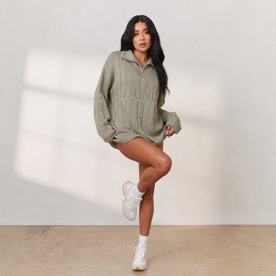 Apparel Lounge Hoodies & Sweatshirts | Cosy Knit Quarter Zip Jumper - Sage