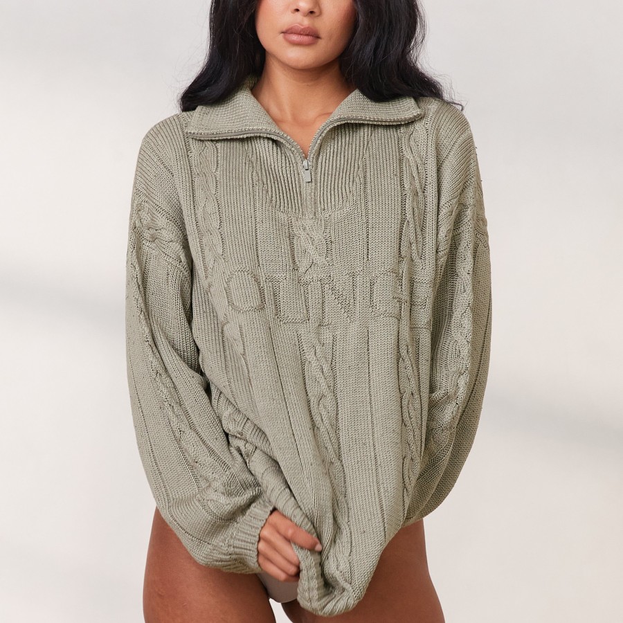 Apparel Lounge Hoodies & Sweatshirts | Cosy Knit Quarter Zip Jumper - Sage