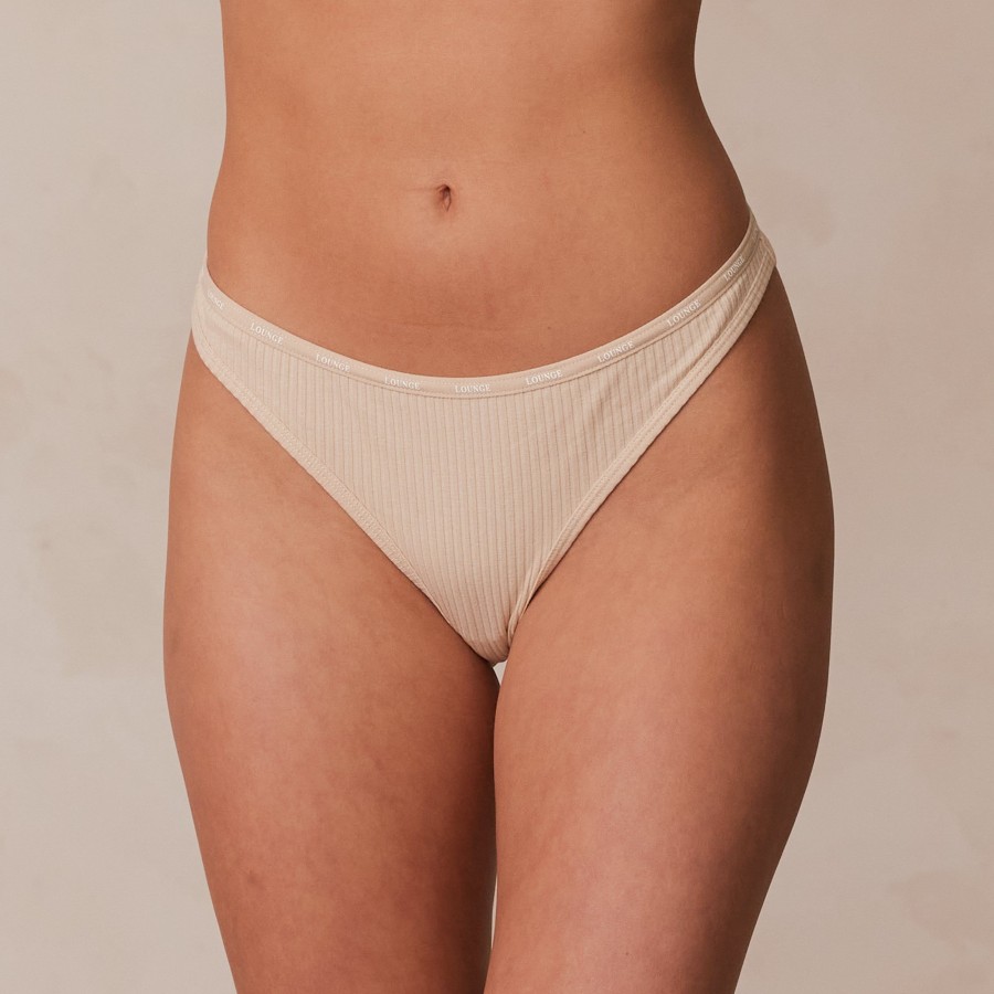 Bottoms Lounge Thongs | So Soft Ribbed Thong - Latte