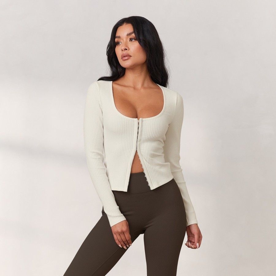 Apparel Lounge T-Shirts & Tops | Cosy Hook And Eye Long Sleeve Top - Cream