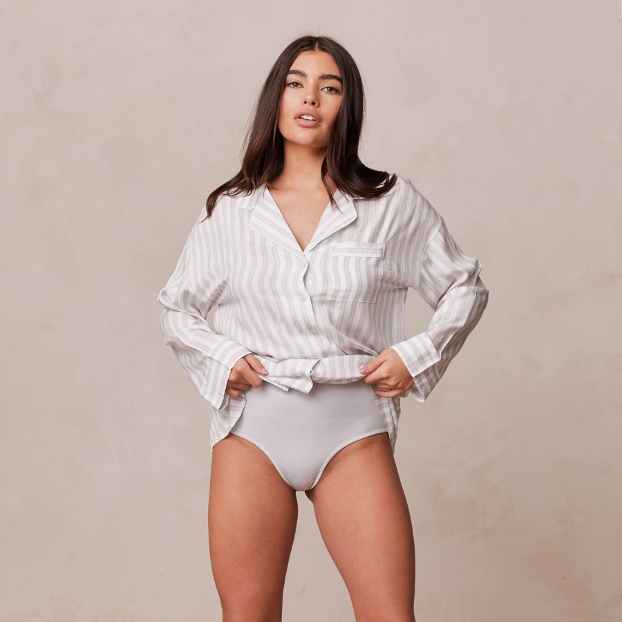 Sleep Lounge Pyjama Tops | Pinstripe Oversized Pyjama Shirt - Frost