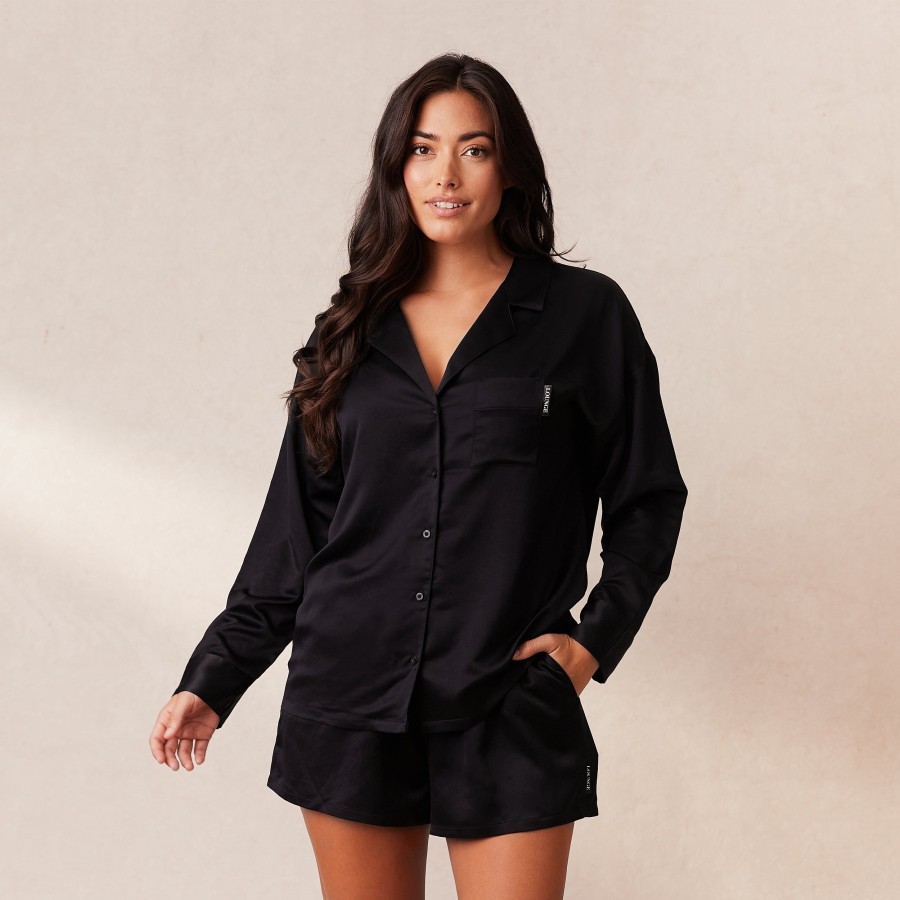 Apparel Lounge Loungewear | Classic Satin Pyjama Shirt - Black