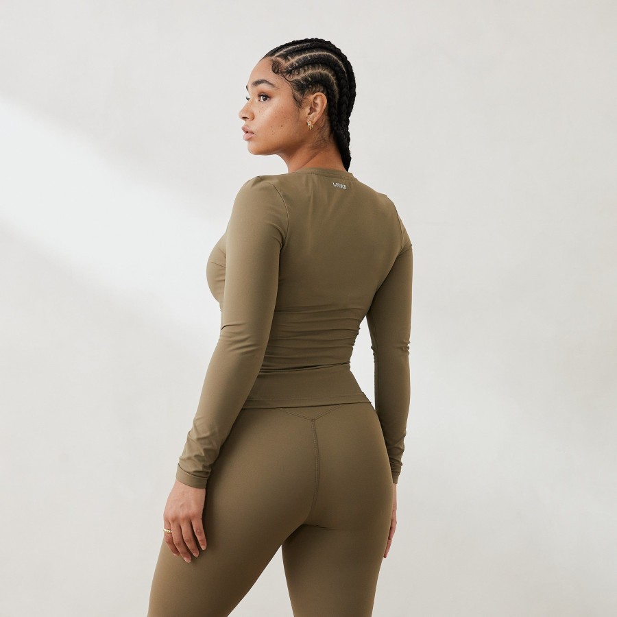 Apparel Lounge T-Shirts & Tops | Essential Long Sleeve Zip Up Top - Olive